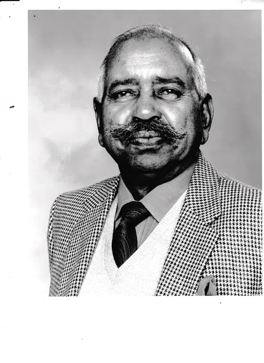 Black and white studio portrait, later years.